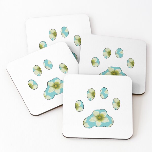 Item preview, Cat paw with Briony flower pattern in light blue on white designed and sold by Encie-Designs.