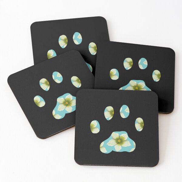 Item preview, Cat paw with Briony flower pattern in light blue on black designed and sold by Encie-Designs.