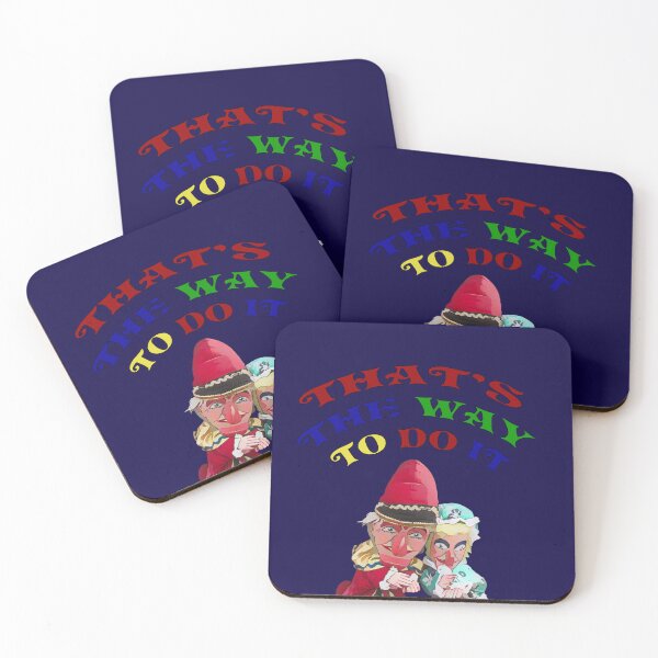 Item preview, Punch and Judy illustration with "That's the way to do it" words.Navy blue background. designed and sold by janesg.