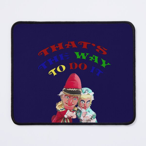 Item preview, Punch and Judy illustration with "That's the way to do it" words.Navy blue background. designed and sold by janesg.