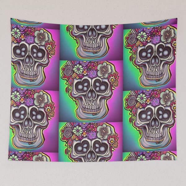 Item preview, Surrealist Skull with Flowers - Eerie Eyed Skull  designed and sold by artayki.