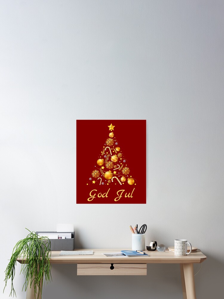 T-shirt Femme God Jul - Col En V - Cadeau De Noël Norvégien/suédois
