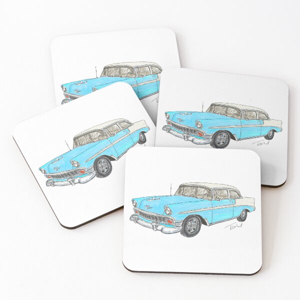 Item preview, 1956 Belair 2 Door Post - White & Blue designed and sold by WheelsinArt.