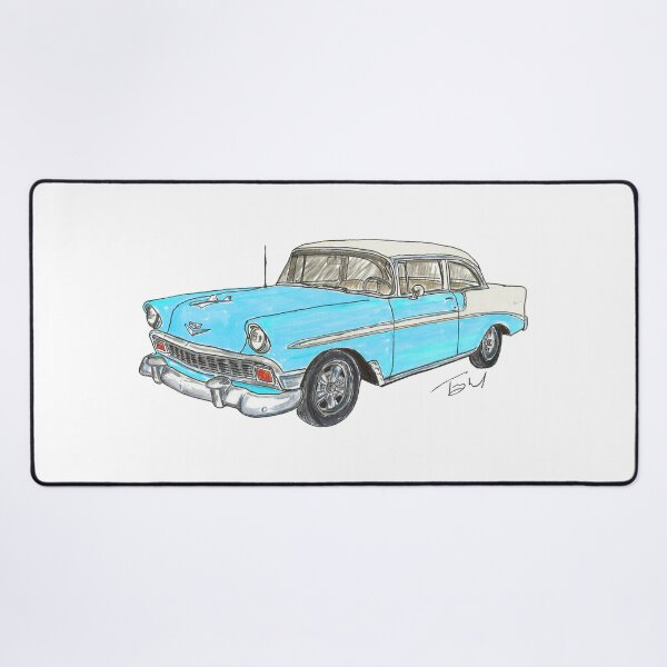 Item preview, 1956 Belair 2 Door Post - White & Blue designed and sold by WheelsinArt.
