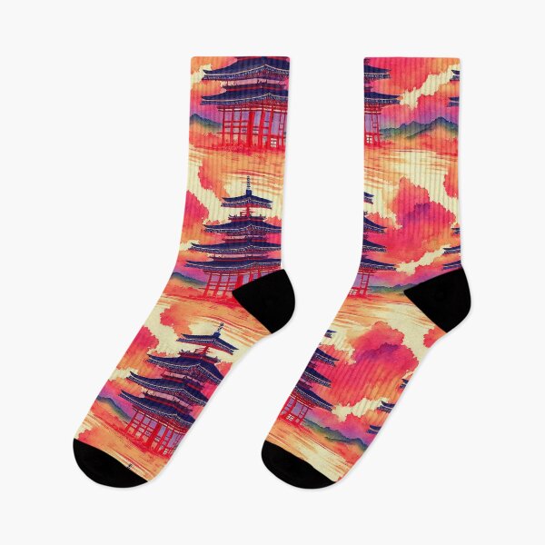 Aperçu de l'œuvre Tissu de style japonais avec motif de temple shinto I créée et vendue par ARTIFLAVE.
