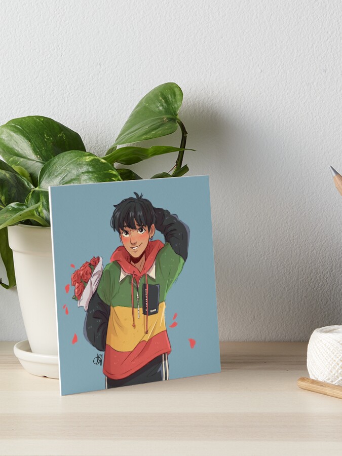 Flower Boy - Art Print - Cute Boy - Good Looking Guy - Flowers - Sunny Day  - Portrait Drawing - Soothing Vibe - Peijin