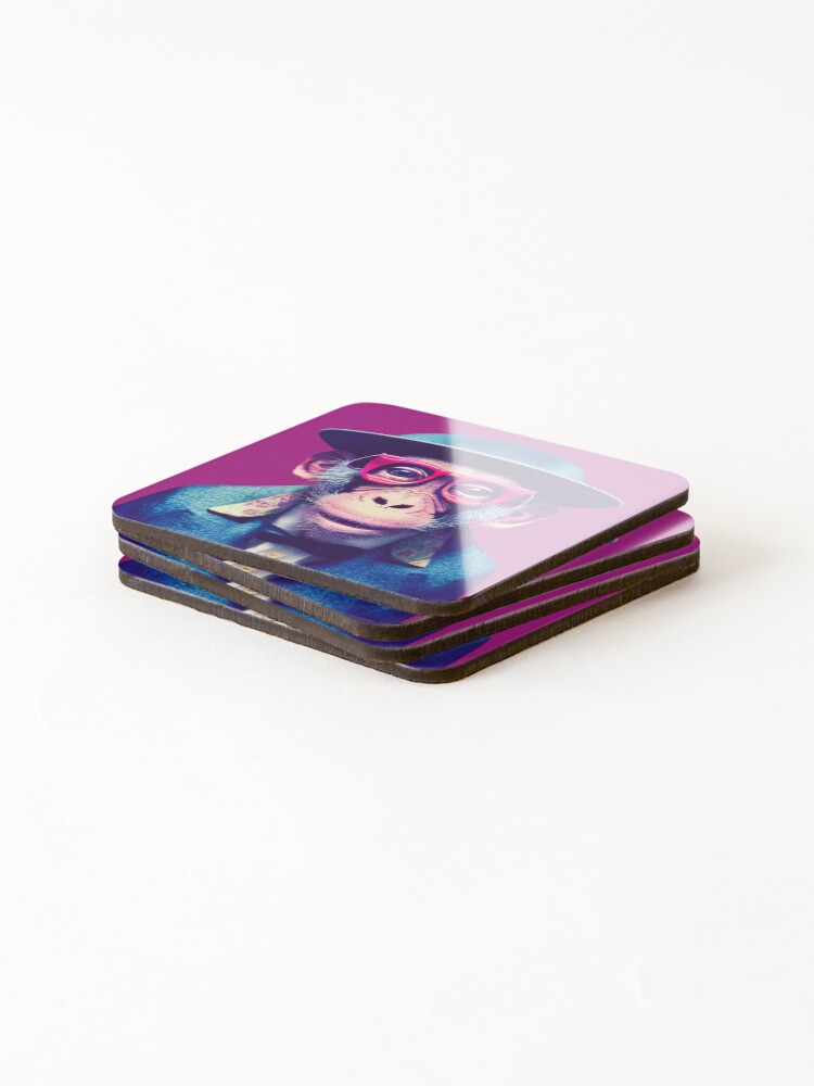 Thumbnail 4 of 5, Coasters (Set of 4), Sticker Cool Monkey designed and sold by RazorGirlRose.