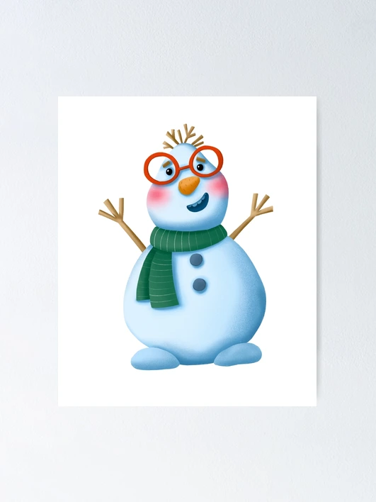 Cute cartoon funny snowman. The New Year s character is a snowman with glasses with his hands raised up Poster for Sale by Kyb4ik Redbubble