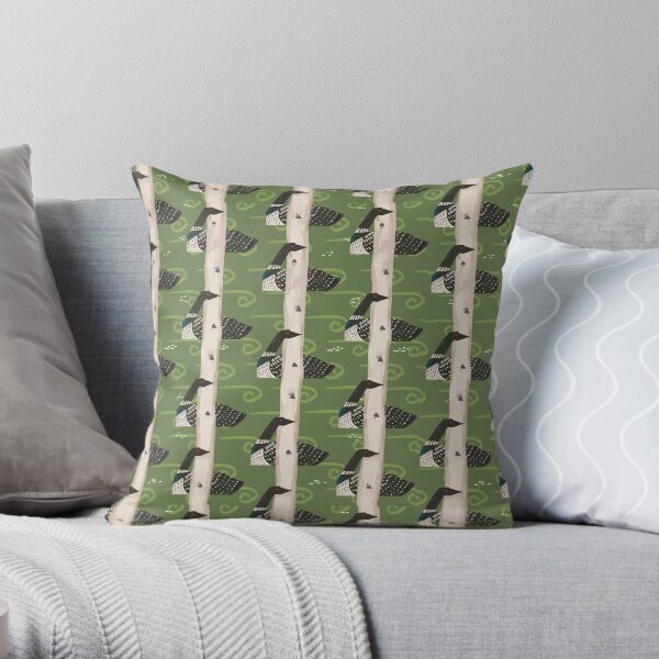 Green Loons Throw Pillow