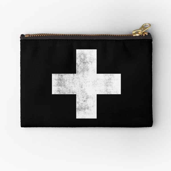 Black and White Swiss Cross Zipper Pouch
