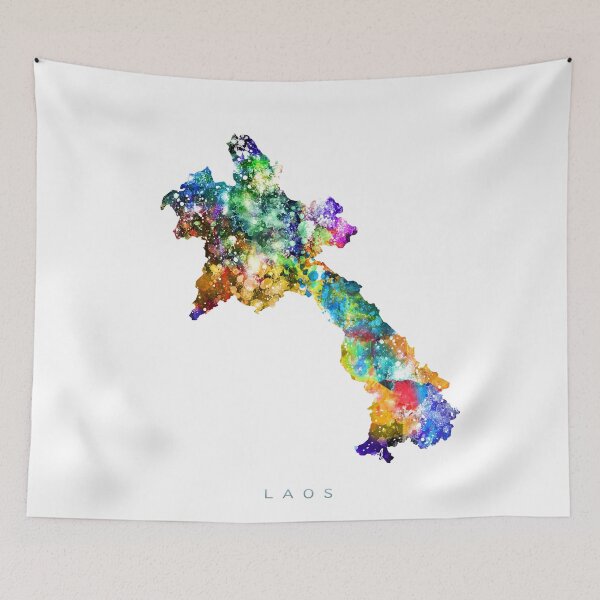 Item preview, Laos Map Watercolor Painting designed and sold by InkistPrints.
