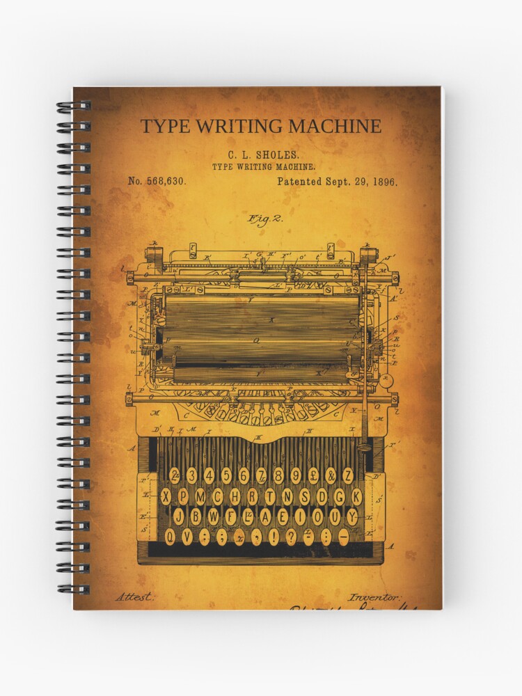 Sholes Type Writing Machine Patent 1896 Spiral Notebook for Sale by Daniel  Hagerman