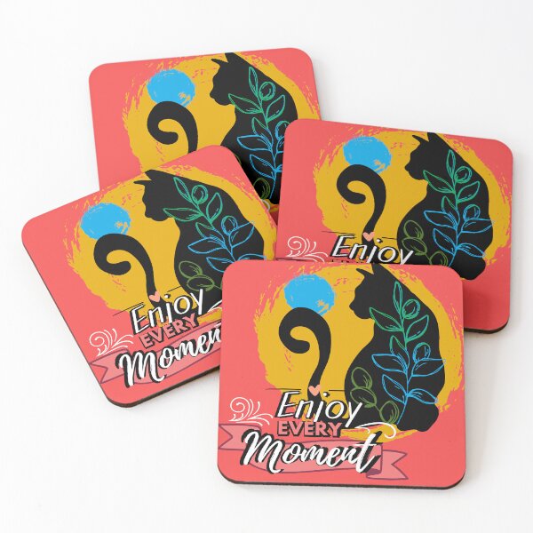 Item preview, Inspirational quote, enjoy every moment, floral cat designed and sold by Sanctum Cosmos.