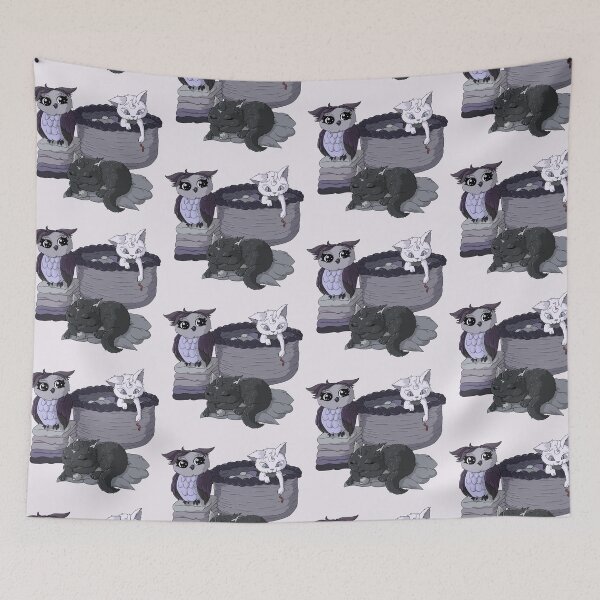 Item preview, Cats and an Owl Laundry Day Black  designed and sold by TheFoxyWolfShop.
