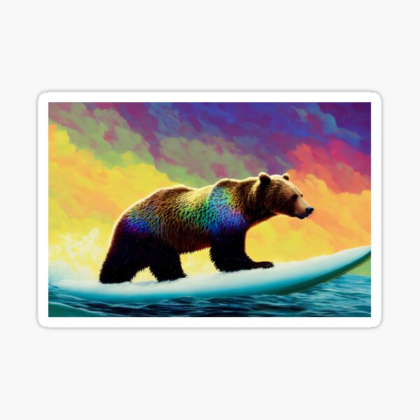 Bear chilling on a surfboard Sticker