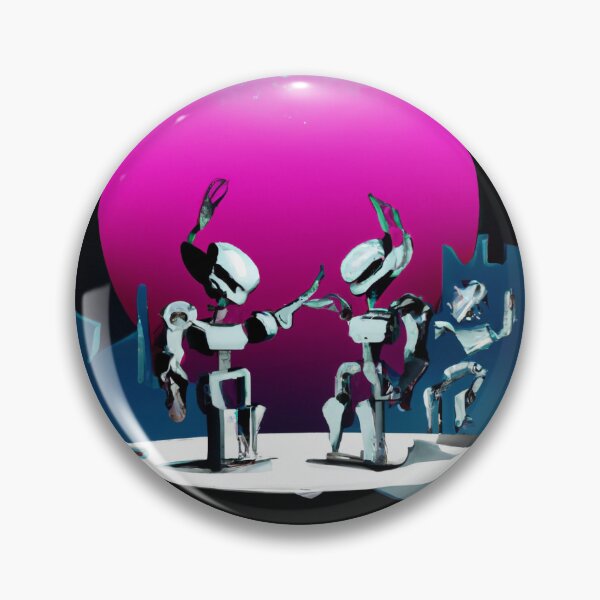 Item preview, DALL·E 2022-09-01 21.52.35 - Robots dancing in a crater on the moon in front of moon city Synthwave style.JPG designed and sold by Nate Ober.