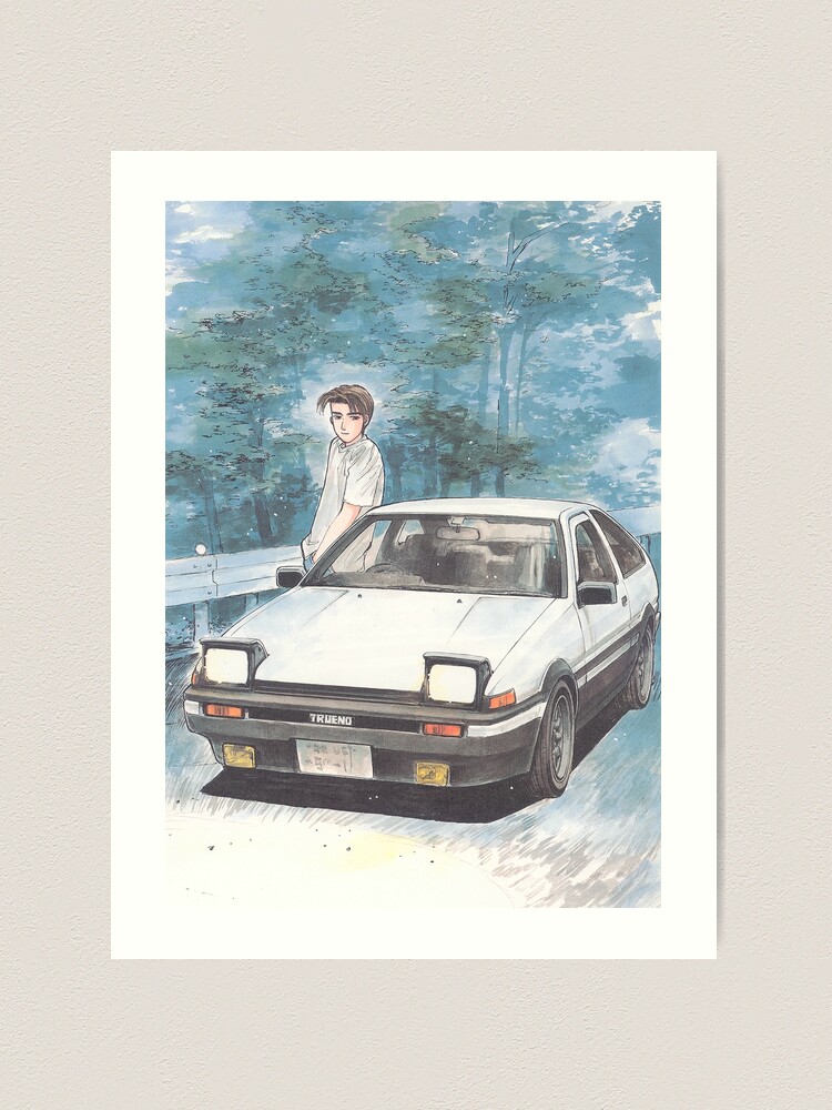 Initial D - Takumi Standing AE86 Manga Anime Style  Art Board Print, initial  d anime or manga 