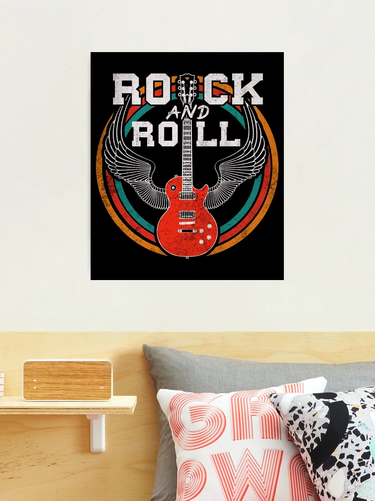 Vintage Retro Distressed 80s Rock & Roll Music Guitar with Wings 