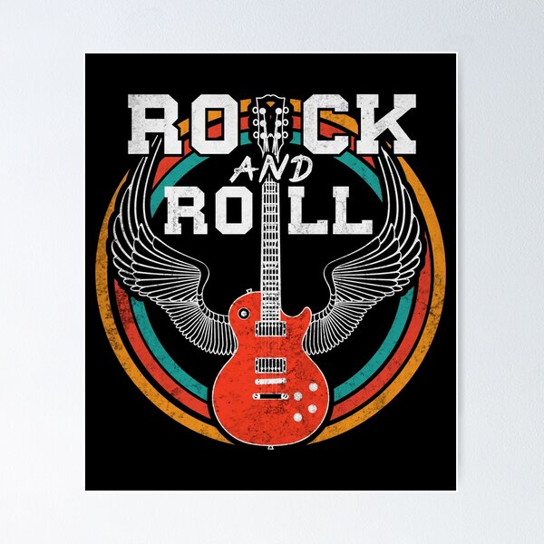 Vintage Retro Distressed 80s Rock & Roll Music Guitar with
