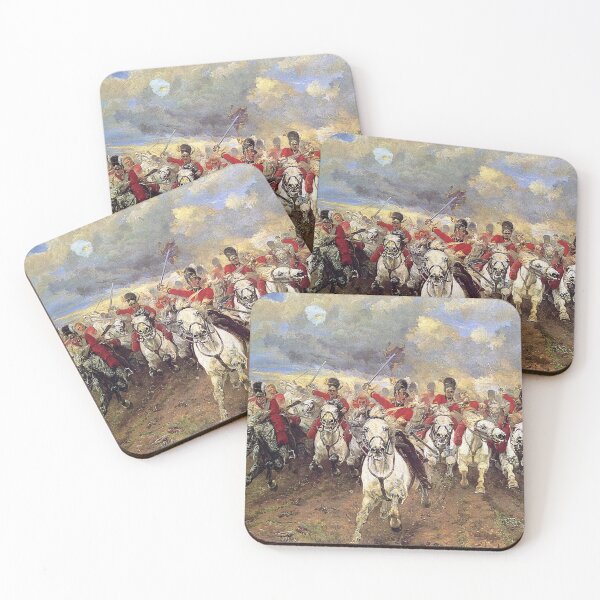 Scotland Forever! 1881, Battle of Waterloo, Lady Butler, Charge of the Royal Scots Greys. Coasters (Set of 4)