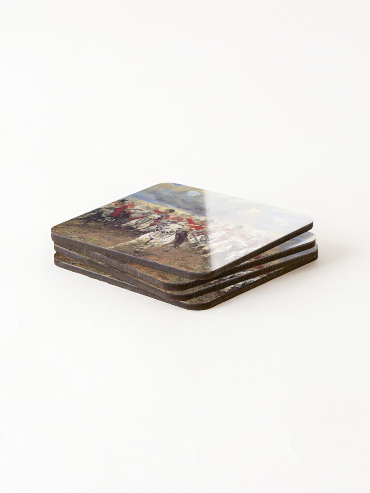 Alternate view of Scotland Forever! 1881, Battle of Waterloo, Lady Butler, Charge of the Royal Scots Greys. Coasters (Set of 4)