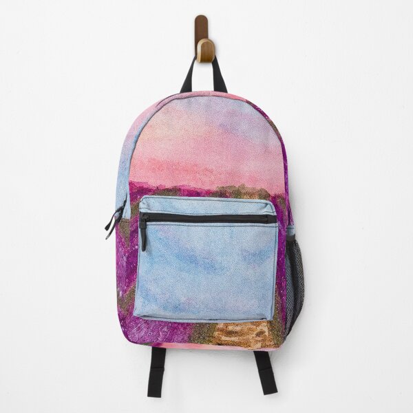 Item preview, Bright Lavender Field Painted in watercolor with a pink and blue sky designed and sold by Chantellearts.