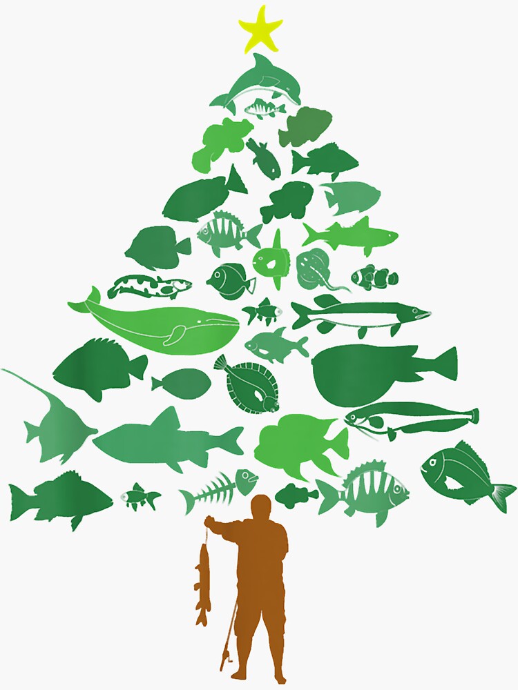 "Fish Christmas Tree Merry Fishmas Funny Christmas Fisherman" Sticker