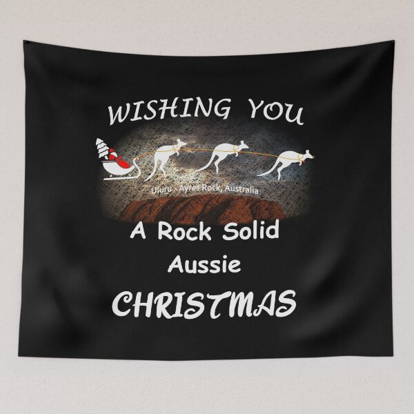 Artikelvorschau, Weihnachtsmann und Boomer-Känguru fliegen über Ayers Rock, Australien – ein einzigartiges Scribble-Art-Design – wir wünschen Ihnen ein solides australisches Weihnachtsfest entworfen und verkauft von Oaks Creations.