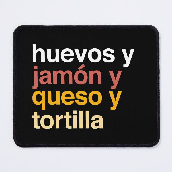 Item preview, Deconstructed ham and egg breakfast taco: huevos y jamon y queso y tortilla (list of ingredients in real colors, in Spanish) designed and sold by Ofeefee.