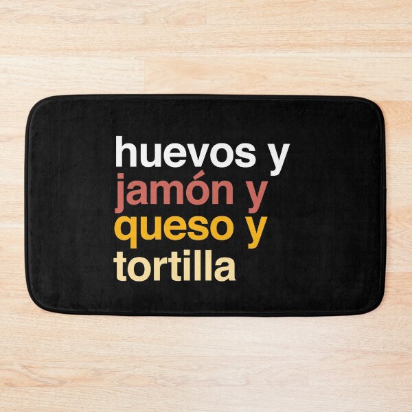 Item preview, Deconstructed ham and egg breakfast taco: huevos y jamon y queso y tortilla (list of ingredients in real colors, in Spanish) designed and sold by Ofeefee.