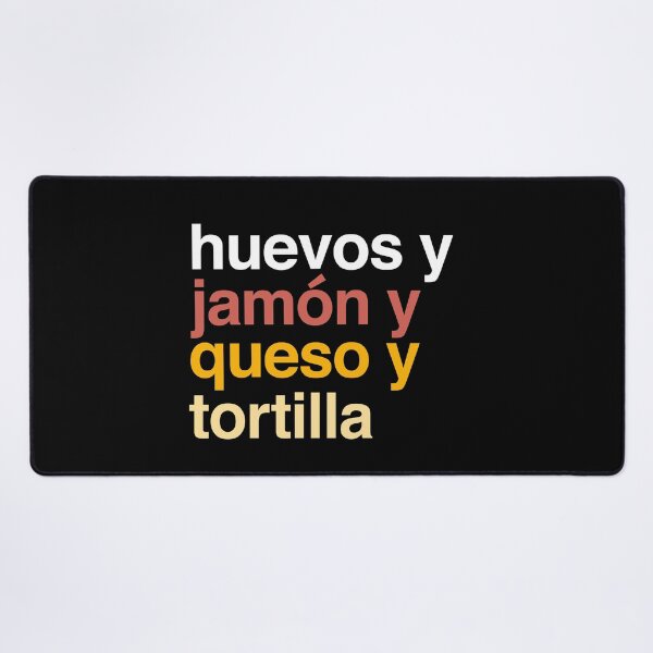 Item preview, Deconstructed ham and egg breakfast taco: huevos y jamon y queso y tortilla (list of ingredients in real colors, in Spanish) designed and sold by Ofeefee.