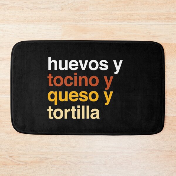 Item preview, Deconstructed bacon and egg breakfast taco: huevos y tocino y queso y tortilla (list of ingredients in real colors, in Spanish) designed and sold by Ofeefee.