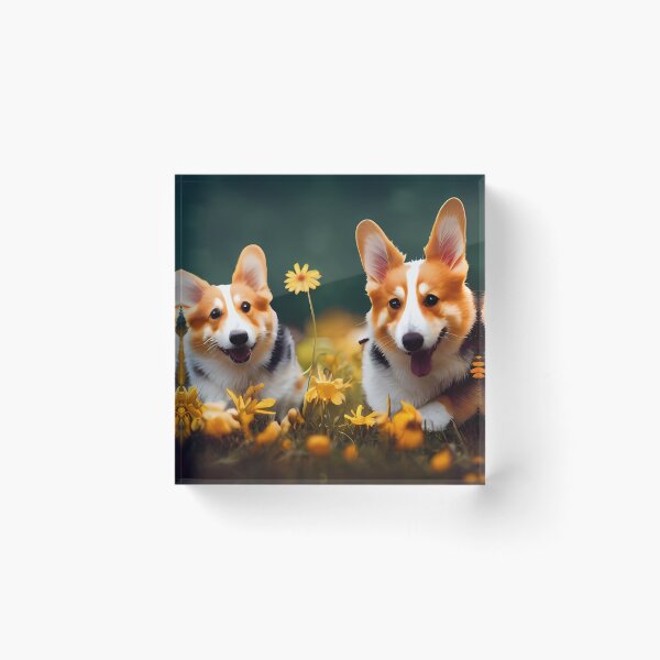 Item preview, Happy Corgis In Sunflower Field designed and sold by Paint-of-Heart.