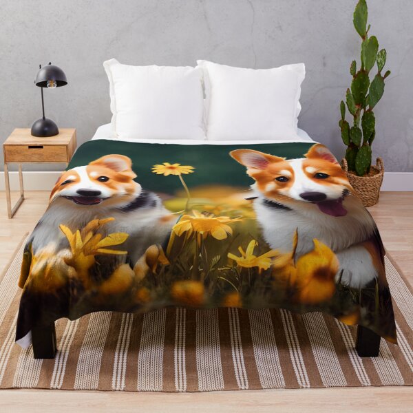 Item preview, Happy Corgis In Sunflower Field designed and sold by Paint-of-Heart.