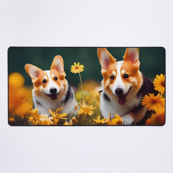 Item preview, Happy Corgis In Sunflower Field designed and sold by Paint-of-Heart.