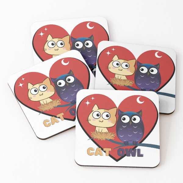 Item preview, A cat and an owl in a heart designed and sold by Sanctum Cosmos.