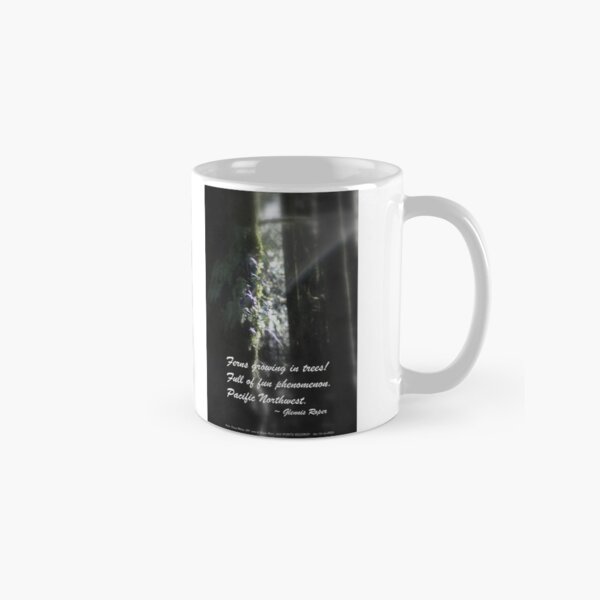 snowy Oregon ferns in trees 3 with haiku Classic Mug