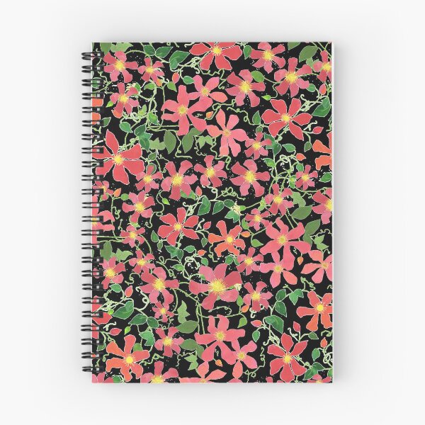Item preview, Clematis Pink, Red, Orange Floral on Black to Customize designed and sold by Judy Adamson.