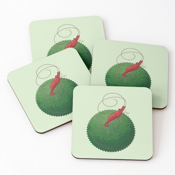 Item preview, Single Cherry Red Naocaridina Freshwater Shrimp on Marimo Moss Ball designed and sold by SnowAfterFyre.