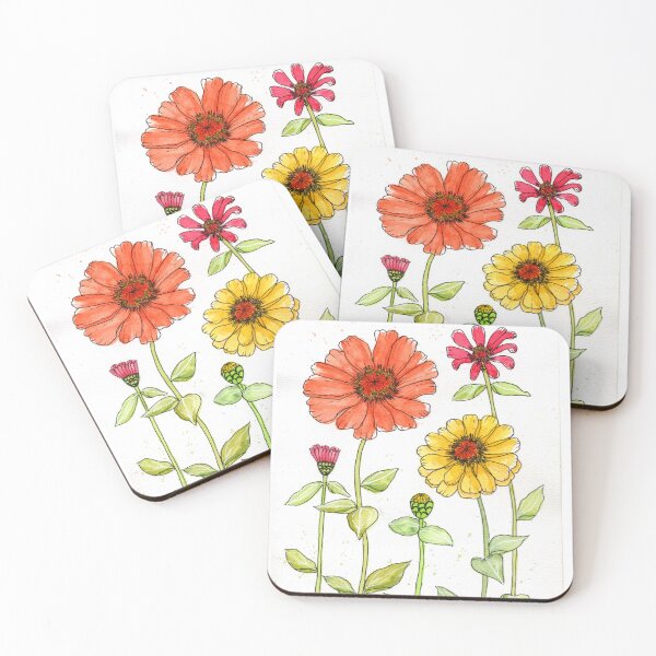 Item preview, Bright Red, Orange and Yellow Zinnias designed and sold by SunnyPainter.