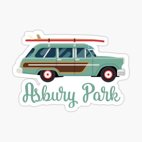 Asbury Park NJ, Retro Surf Wagon Sticker