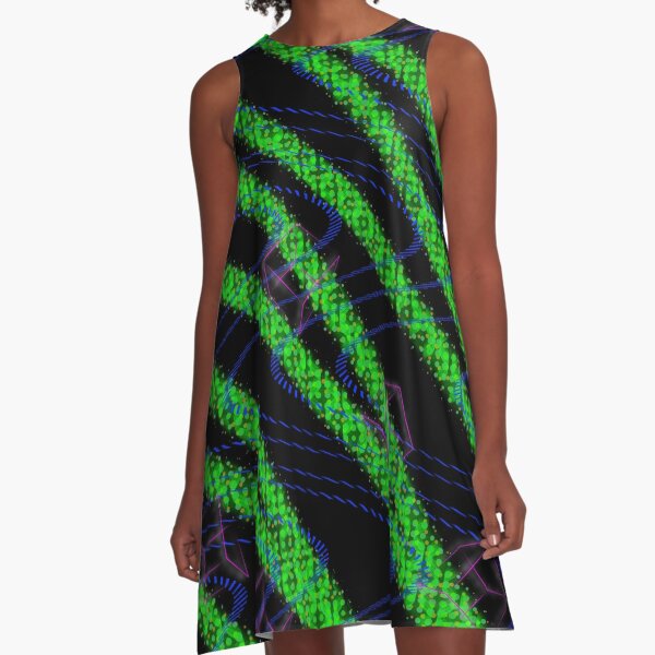 Trippy Space Geometrical Zig Zag Pattern v2 A-Line Dress