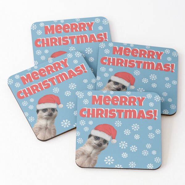 Item preview, Merry Christmas (Meerry) -Cute Meerkat in Christmas hat with snowflakes designed and sold by tinytiger77.