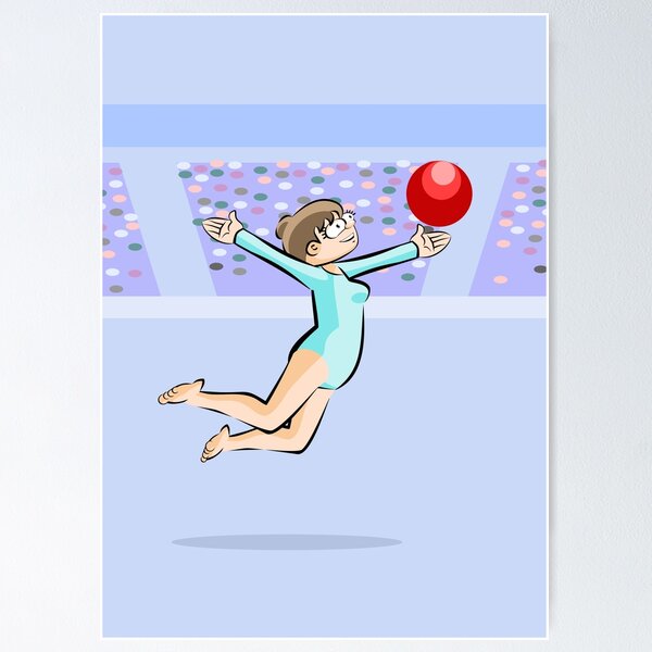 Item preview, Artistic gymnastic girl jumping with ball in the International Games designed and sold by DibuHumor.
