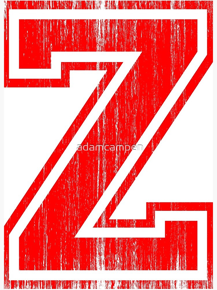 big red letter z art board print by adamcampen redbubble