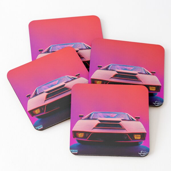 Item preview, Baig - Karachi 1986 - Red Sports Car on Pink Purple Background - Painting - 80s, Synthwave, Retrowave inspired designed and sold by Karachi1986.