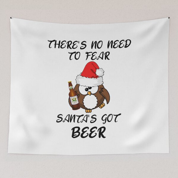 Item preview, There's No Need To Fear Santa's Got A Beer - A  Cute Drunk Santa Owl Staggering And Holding A Beer designed and sold by Oaks Creations.