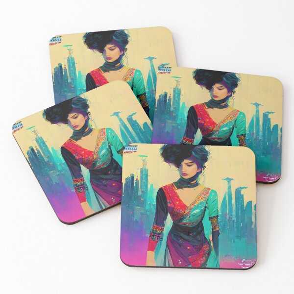 Item preview, Baig - Karachi 1986 - Cyberpunk Woman in Futuristic City - Retrofuturism Painting - 80s, Synthwave, Retrowave inspired designed and sold by Karachi1986.