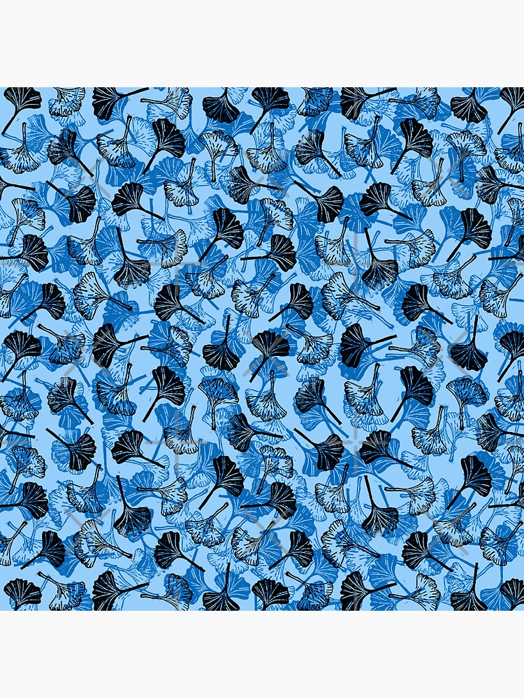 Ginkgo Biloba linocut pattern LIGHT BLUE by PrintablesP