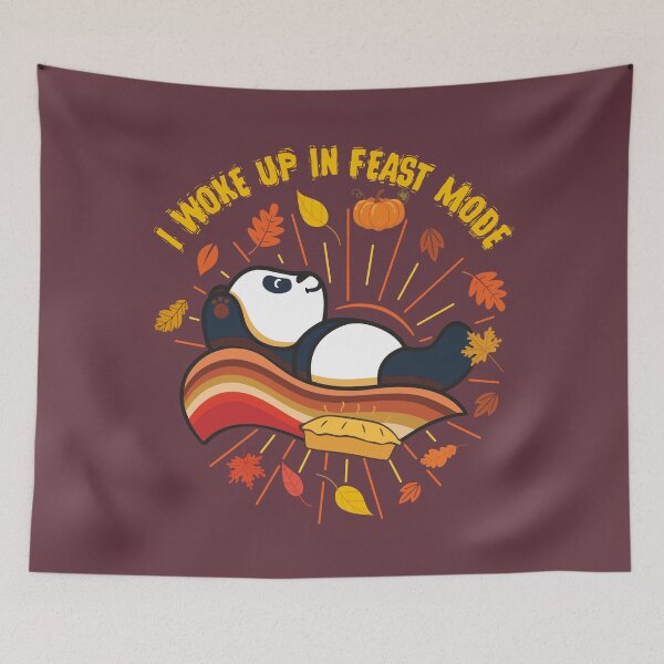 Item preview, Cute and Funny Panda on Autumn Rainbow Happy Thanksgiving I WOKE UP IN FEAST MODE Turkey Day Matching Family Thanksgiving Day Trendy Fall themed Design designed and sold by zenturtlemerch.